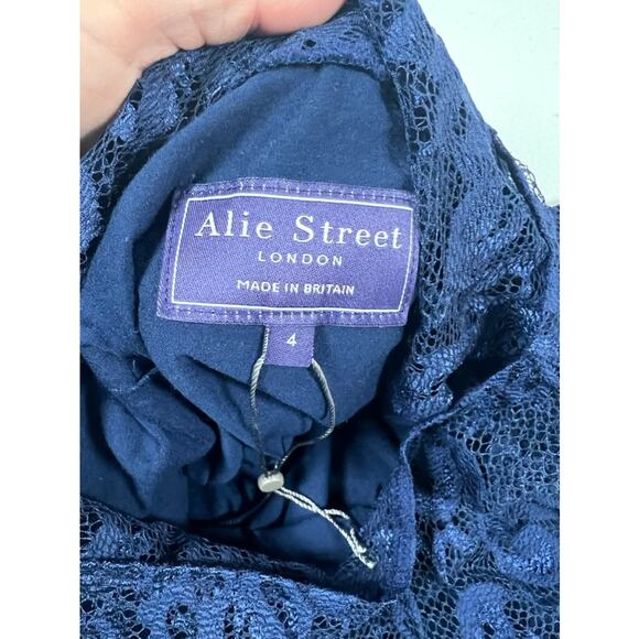 Alie Street Lila Dress‎ Dark Blue Lace Stretch Size 4 Made In London $255 - Picture 6 of 7